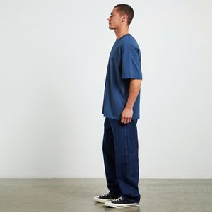 Camiseta de hombre de gran tamaño de manga corta de Color sólido con hombros caídos de algodón 320GSM 100% de peso pesado de la mejor calidad - Product Image 4