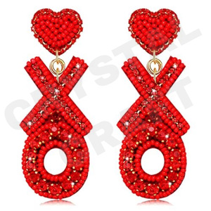 CRYSTAL CRAFT Boucles d'oreilles brodées à la main pour la Saint-Valentin, en perles, pour femmes, patriotiques, pour le Memorial Day, orange, blanc, bleu, en tissu - Product Image 1