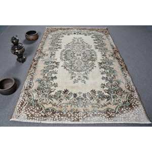 Tapis turc Vintage marron beige classique 5.3 X 8.3ft laine faite à la main avec support en Latex Patchwork motif tapis de chevet rectangulaires - Product Image 1