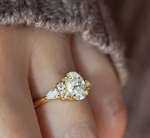 10k מוצק זהב סגלגל לחתוך יהלומי טבעת יהלומי מעבדה חתונה טבעת סגלגל Cut אירוסין לערום טבעת