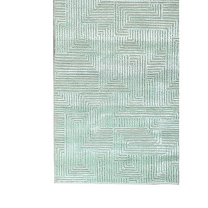 Tapis en laine et soie de bambou noué à la main bleu azalée, motif géométrique abstrait pour la maison, couloir, modèle rectangulaire AIWB-13025 pour adolescents - Product Image 4