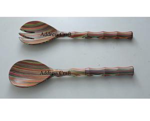 Ensemble de serveurs à salade en bois naturel écologique Outils de service Ustensiles de cuisine Couverts Cuillère Fourchette pour usage domestique dans la cuisine - Product Image 5