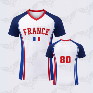 T-shirt de football OEM France pour homme, tricolore, avec nom et numéro personnalisés, manches courtes, maillot de supporter sportif - Product Image 3