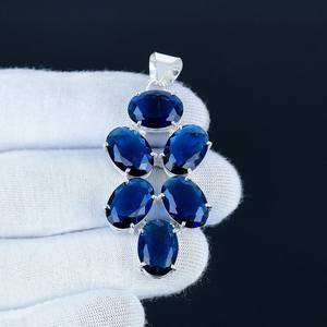 จี้แซฟไฟร์สีฟ้าหรูหราสำหรับผู้หญิงสไตล์โบฮีเมียนสเตอร์เงินสเตอร์ลิงประดับอัญมณีสำหรับงานปาร์ตี้ - Product Image 2