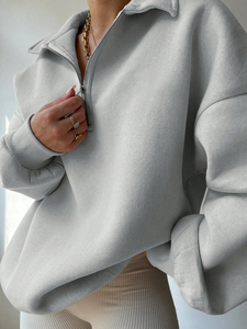 Sudadera con capucha de lana de color sólido con media cremallera personalizada para mujer, sudadera de invierno gruesa y cálida con marca personalizada - Product Image 3