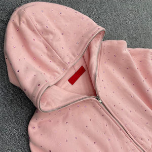 Logo personnalisé Fabrication de vêtements Personnalisé Luxe Bling Bling Strass Survêtement Surdimensionné Style ample Sweat à capuche avec fermeture éclair Hommes - Product Image 4