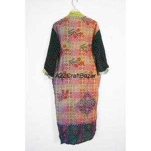 Bata Larga de Seda 100% Hecha a Mano, Transpirable, Suave, con Diseño de Patchwork, Manga Larga, Cuello en V, Cierre con Cordón, Estilo Casual para Mujer - Product Image 4