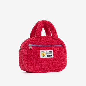 Lambswool Cosmetic <b>Handbag</b> Zipper Closure Fashion <b>Medium</b> Capacity Foldable Portable Durable Design for Daily Makeup Storage - Product Image 3