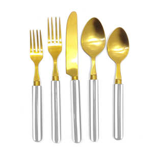 Nouvelle Arrivée Élégant Fabricant en Inde Acier Inoxydable Argent Manche Rond Or Ensemble de Couverts Couverts - Product Image 2