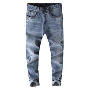 Wholesale <b>Men</b> Classic High Waist Snow Wash Cross-pants Jeans Pant Hot Selling Casual Straight <b>Stretch</b> Fashion Customized - Product Image 4