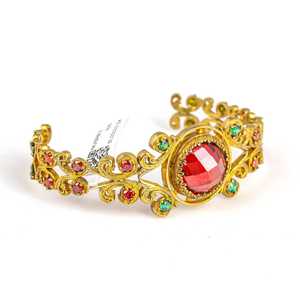 Antique 925 Sterling Silver <b>Bracelet</b> <b>Ruby</b> Stone Rhodium Plated Flower Number Pattern Classic Religious Style for Gifts Parties - Product Image 1