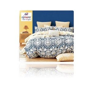 Juego de cama de algodón Ajmera de 7 piezas, funda nórdica con estampado geométrico azul y blanco, funda de almohada, colección para el hogar para todas las estaciones - Product Image 1