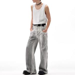 Jeans en denim décontractés pour homme, coupe ample, mode de rue, style européen et américain, denim lourd délavé, ample et surdimensionné - Product Image 4