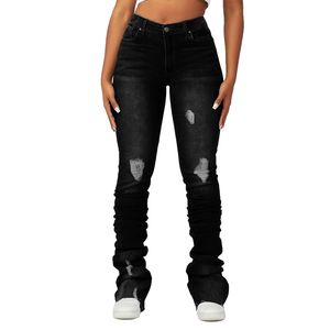 Jeans de Mezclilla Casuales Transpirables de Cintura Alta para Mujer 2025, con Detalles Desgastados, Estilo Europeo - Product Image 2