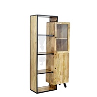 Gabinete de vitrina de almacenamiento convertible moderno contemporáneo Exhibición de madera de mango única Extensible Estilo de madera maciza Sala de estar para el hogar