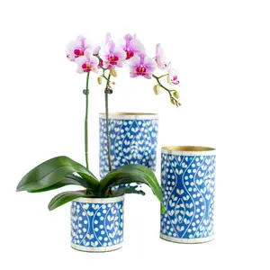 Vaso de flores azul com osso de melhor qualidade, tamanho personalizado e preço barato com formato redondo e produto em promoção