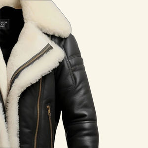 แจ็คเก็ตขายดีสำหรับผู้ชาย แจ็คเก็ตหนังบอมเบอร์ B3 สำหรับฤดูหนาว อุ่นสบาย ทำด้วยมือ หนังแกะแท้คุณภาพพรีเมียม บุขนเชอร์ปาและขนเฟอร์เทียม - Product Image 5