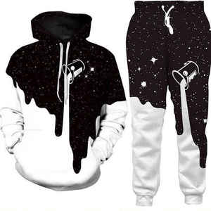 Conjunto de Sudadera con Capucha y Pantalones Deportivos con Estampado de Galaxia Unisex, Ropa Deportiva de Manga Larga con Cordón Ajustable, 100% Poliéster, Ropa de Otoño - Product Image 4