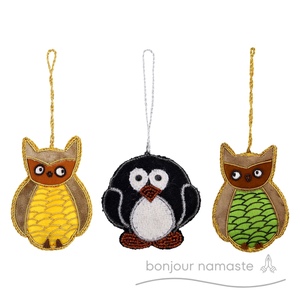 Mister gufo ornamento di natale fatto a mano eco-friendly con perline musica a tema festa decorazione regalo artigianale - Product Image 3