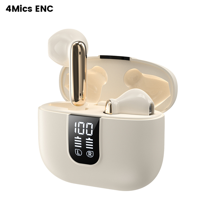 Wireless Headset Low Latency Binaural Stereo Three Screen Digital Display ENC Semi-in-ear TWS Earphones 4 Mics