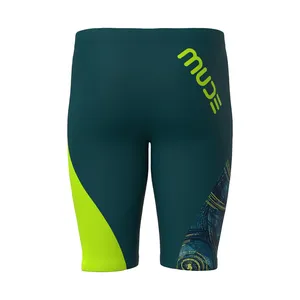 Maillots de bain pour hommes à taille haute, motif Tech Wave vert marine - Product Image 4