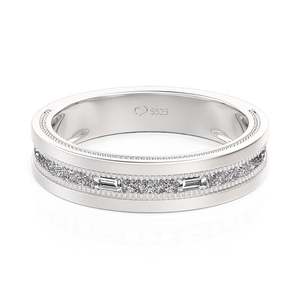 Jeulia Classic Emerald Cut Men's <b>Eternity</b> Band Sterling <b>Silver</b> Wedding <b>Ring</b> with Zircon - Product Image 1