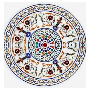 Fabricant indien d'incrustation de marbre en pierre blanche, Design d'incrustation de Table basse ronde pour Restaurants et hôtels - Product Image 1