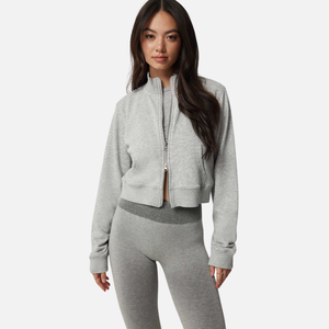 Sudaderas con capucha cortas con cremallera de cuello alto de alta calidad para mujer Sudadera con cremallera de felpa francesa Your Logo - Product Image 2