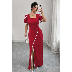 Vestido Elegante de Crepé para Mujer de Jane, con Cuello Cuadrado, Manga Corta y Detalle Cruzado, para Fiestas Formales y Eventos Especiales - Product Image 1