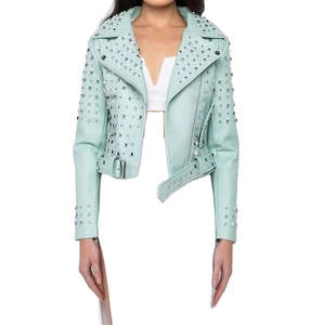 Chaqueta de Cuero 100% Genuino con Pedrería para Mujer, Diseño de Alta Calidad, Chaqueta de Cuero Puro de Primera Calidad para Mujer - Product Image 2
