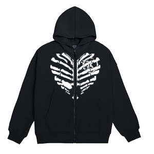 Sudadera con capucha de hombre con cremallera completa de algodón de estilo callejero de moda retro personalizada de alta calidad - Product Image 3