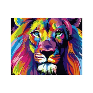 Çocuklar yetişkinler için sayılar kiti tarafından boya renkli aslan 16x20 inç çerçevesiz tuval boyama kitleri çocuklar için