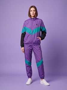 Conjunto de Chaqueta y Pantalones Deportivos Color Morado y Verde Azulado, Chaqueta de Nailon con Logotipo Personalizado OEM, Fabricante Unisex - Product Image 1