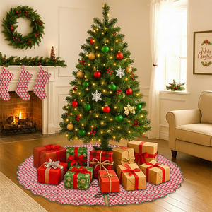 Chocolat Cosmos rouge Floral main bloc imprimé passepoil pétoncles coton tissu arbre de noël jupe pour noël décor vacances - Product Image 5