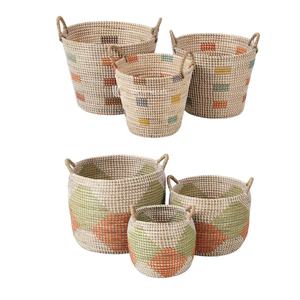 Handwoven Seagrass <b>Basket</b> Set of 3, <b>Stackable</b> Decorative Storage <b>Baskets</b> for Home Organization, Natural Fiber <b>Baskets</b> - Product Image 4