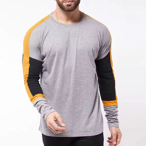 T-shirt uni à manches longues en tissu tricoté en coton 100% lourd pour homme personnalisé - Product Image 1