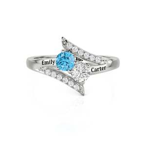 Anillo de nombre personalizado chapado en oro de 18 quilates con dos piedras y diseño bypass, con incrustaciones de gemas de moda - Product Image 1