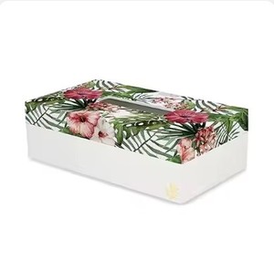 Porte-serviettes en émail au design moderne avec dessus floral en bois naturel Boîte à mouchoirs multi-décorative Vente à chaud Boîtes décoratives de table - Product Image 1