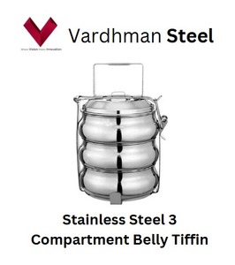 2025 Hot Selling Items Stainless Steel 3-Compartment Tiffin Box 8x3 Indian Belly Lunch Carrier Food Grade Bento Boxes - Product Image 4