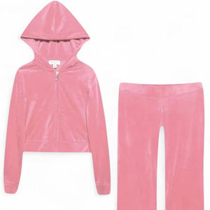 <b>Women's</b> High Quality Rhine Stone Custom Zipper Crop Top <b>Velvet</b> Sweatsuits Wholesale Manufacturer High Quality <b>Tracksuit</b> Winter - Product Image 1