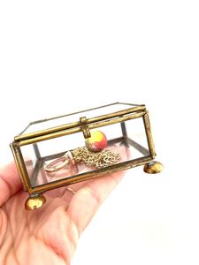 Gold Glass Jewelry <b>Box</b> Vintage Glass <b>Keepsake</b> <b>Box</b> Square Brass Glass Trinket <b>Box</b> Glass Terrarium for Home Decor Gift Display - Product Image 3