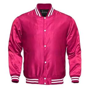 แจ็กเก็ตผ้าซาตินสีชมพูสำหรับผู้ชายเสื้อแจ็กเก็ตผ้าซาตินมีกระเป๋าด้านหน้ามีซิปด้านหน้า - Product Image 1