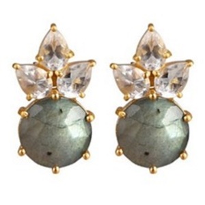 Boucles d'oreilles rondes en forme de poire en argent Sterling 925, Labradorite et cristal Quartz - Product Image 1