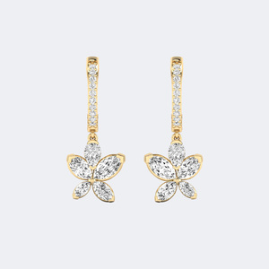 Boucles d'oreilles pendantes Huggie linéaires en or avec diamants de laboratoire cultivés, sertis en griffes et pavé, formes Marquise et Rond, 1.30CTW, pour femme - Product Image 4