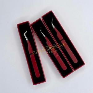 Pince à épiler professionnelle en acier inoxydable courbée à 45 degrés avec pointe argentée pour extensions de cils, nouvelle qualité, revêtement en poudre rouge volume russe - Product Image 5