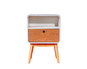 Table de chevet moderne en MDF plaqué frêne Accents de bois de caoutchouc naturel Couleur blanche pour appartement hôtel hôpital chambre stockage Caractéristique - Product Image 1