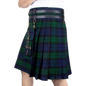 Kilts Utilitarios Ajustables de Tartán Negro de 16 oz para Hombre con Bolsillo Frontal Desmontable al por Mayor - Product Image 4