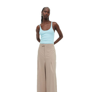 Top vente femmes 100% coton bleu glace couleur encolure dégagée sans manches haut d'été à vendre femmes gilets élégants - Product Image 2