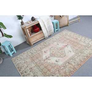 Alfombra Turca Vintage de Lana 4.3x6.3 pies, Diseño Azul Marroquí con Parches, Base de Látex Ecológica - Product Image 3