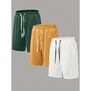 Pantalones cortos informales para correr de secado rápido para hombre con cintura elástica y bolsillo de tiro medio con cordón patrón de pantalones cortos de tablero sólido - Product Image 5